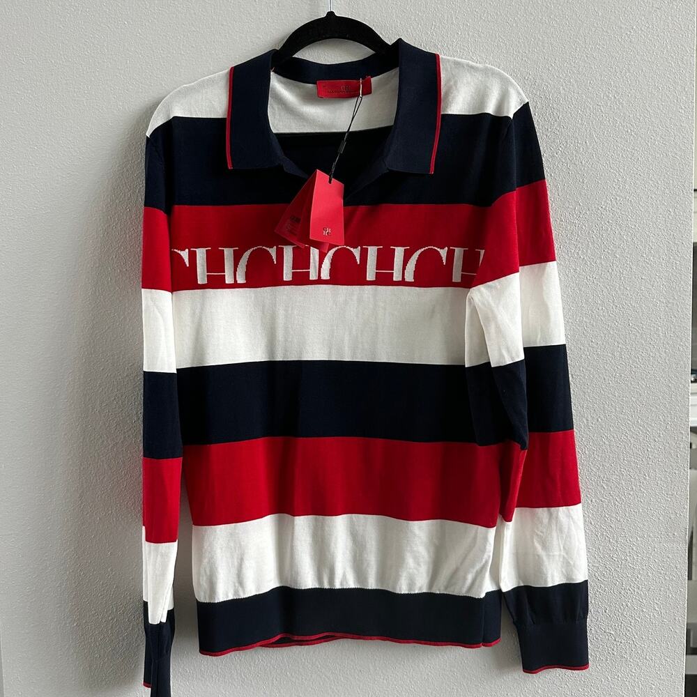 Carolina Herrera White and Red Jumper Sweater Cotton Size Medium New